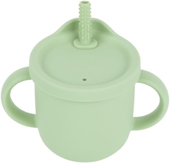 Silicone Baby Feeding Set | BPA-FREE |9 PCS Baby Led Weaning Supplies Self Feeding Utensils | Divided Suction Plate Bowl Bib Training Sippy Cup Spoon Fork (Green)