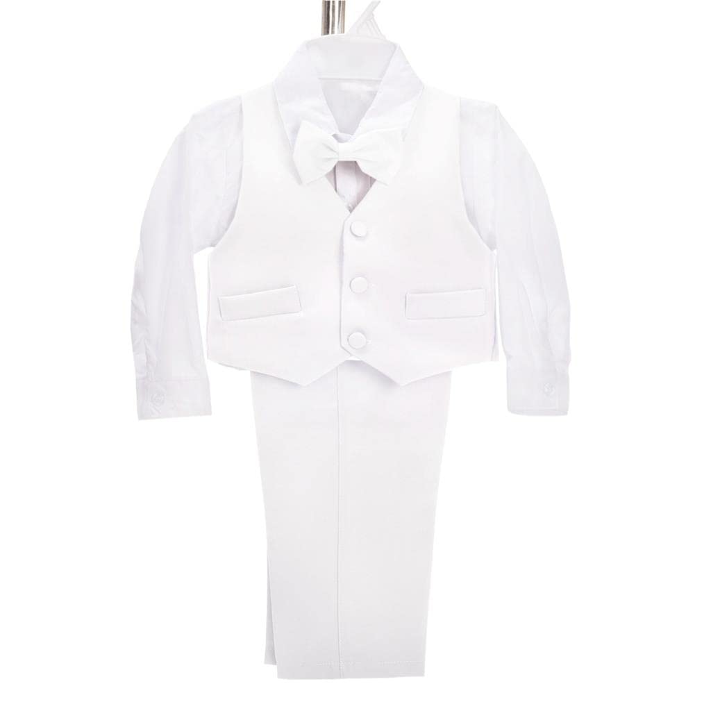 Dressy Daisy Kids Boy' 5 Pcs Set Formal Tuxedo Suits No Tail Wedding Christening Outfits Size 7-8 White, 057