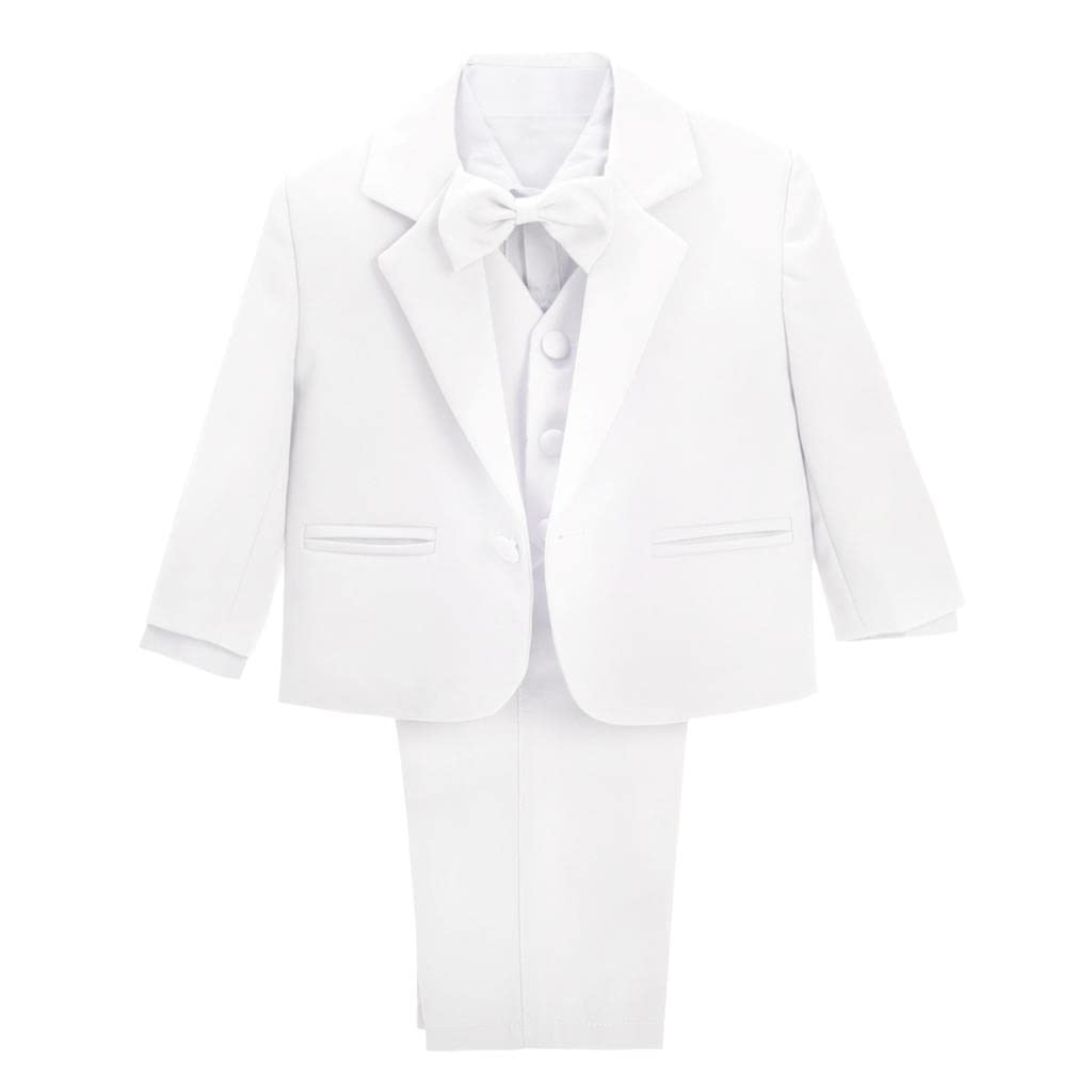 Dressy Daisy Kids Boy' 5 Pcs Set Formal Tuxedo Suits No Tail Wedding Christening Outfits Size 7-8 White, 057