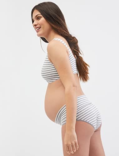 Motherhood Maternity Nursing Bras, Women’s Cotton Spandex Wrap Front Sleep Bra, Bralette for Breastfeeding & Pumping, Grey/Cloud Stripe, 1-Pack, Small