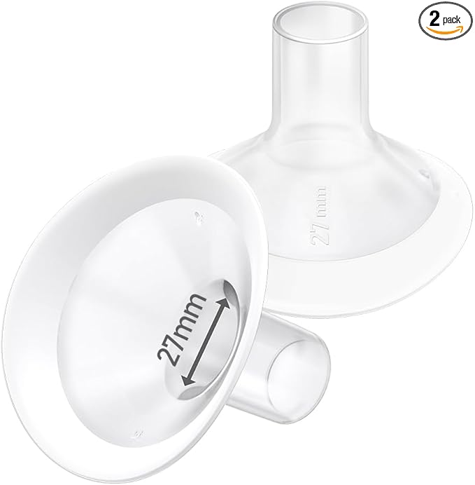 2pcs 27mm Soft Rim Flanges with 106 Degree Wider Opening Angle for Medela Breast Pump, PersonalFit, Freestyle, Maxflow, Freestyle Flex Swing Maxi Connector