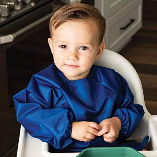 Tiny Twinkle Long Sleeve Bib for Babies & Toddlers – 2 Pack Waterproof Smock Bibs for Eating – Machine Washable & Mess-Proof, Baby Feeding Essential & Shower Must-Have (Grey Indigo,6–24M)