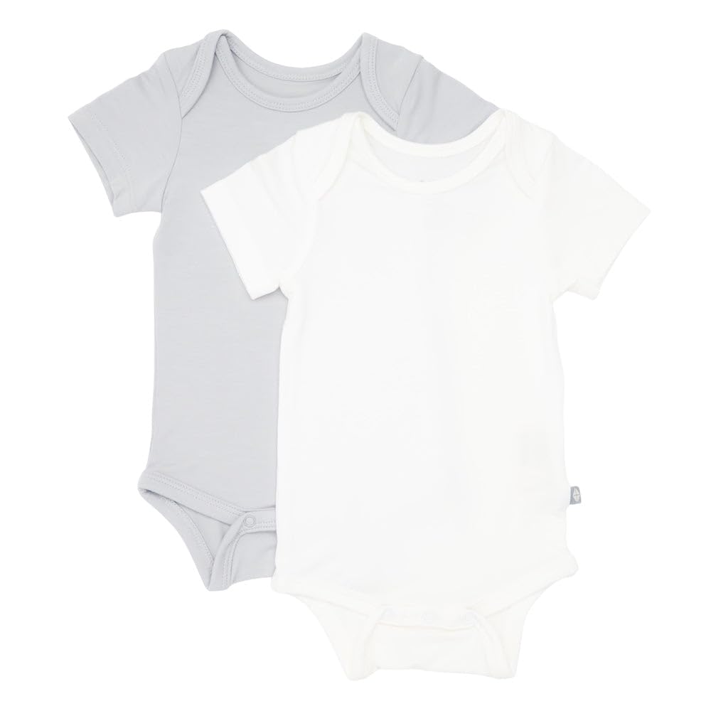KYTE BABY Unisex Bodysuits, 2 - Pack Short Sleeve Baby Bodysuits, 97% Rayon Made from Bamboo, 3% Spandex (6-12 Months, Cloud, Storm)