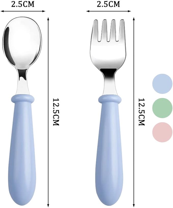 6-Pack Stainless Steel Toddler Forks with Round Handle, Baby & Kids Utensils for Self-Feeding Dishwasher Safe
