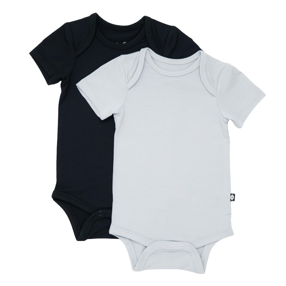 KYTE BABY Unisex Bodysuits, 2-Pack Short Sleeve Baby Bodysuits, 97% Rayon made from Bamboo, 3% Spandex (12-18 Months, Midnight+Storm)