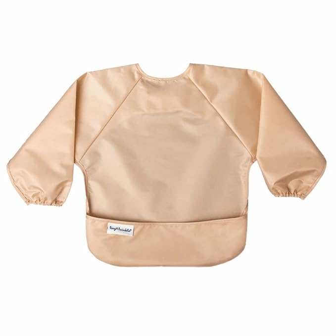 Tiny Twinkle Long Sleeve Bib for Babies & Toddlers – 2 Pack Waterproof Smock Bibs for Eating – Machine Washable & Mess-Proof, Baby Feeding Essential & Shower Must-Have (Sand Cinnamon,6–24M)