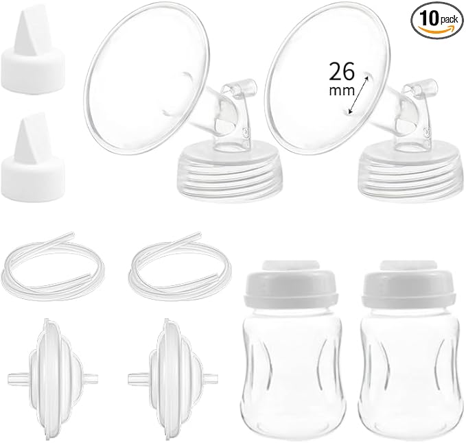 Pump Parts Compatible with Spectra S1/S2/9 Plus, Not Original Accessories, Full Set Replacements Include 26mm Flange, Duckbill Valve, Backflow Protector, Tubing and Bottle