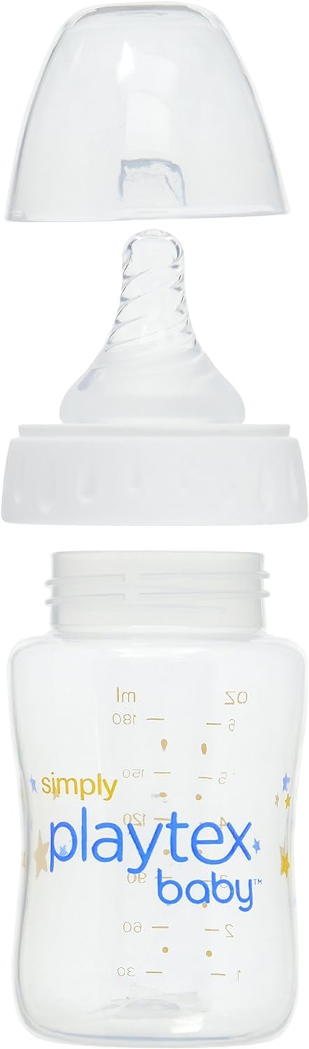 Playtex Baby Simply Playtex Complete Tummy Comfort Baby Bottles, 6 Oz (3 Count), Anti-Colic & Anti-Reflux Bottles for Newborn and Breastfeeding Babies, Feeding Essentials