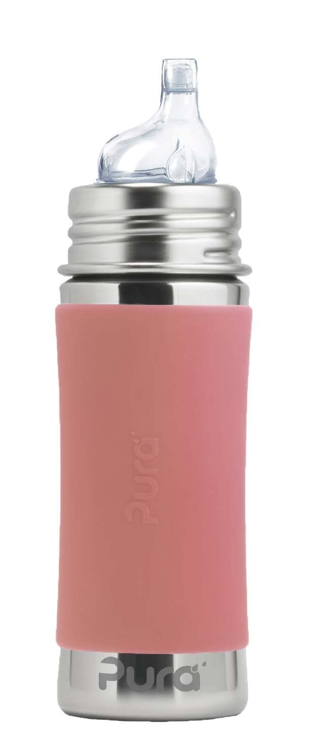 Pura Kid Sippy Bottle - 11oz Stainless Steel, Plastic-Free, MadeSafe, Fast Flow, Rose Sleeve