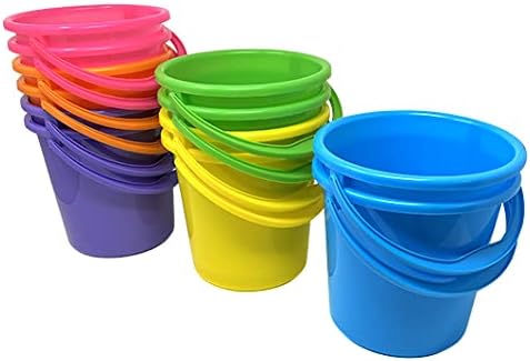 Podzly 12 Pack Beach Pails Sand Buckets - 7" Large Beach Pails with Handles for Kids - Colorful Beach Toys for Sand Molds & Castles - Great Sand Buckets - Fun and Learning Accessory for Kids!