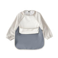 GZMM Waterproof Baby Bibs,Infant Toddler Long Sleeve Feeding Bib With Food Catcher,Wipe Clean & Washable(Beige+milk+grey)