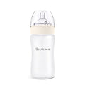 Yooforea Silicone Coated Glass Baby Bottle, 6M+ Fast Flow Nipple I Anti-Colic, Wide Neck, Stable Base I Medical-Grade Silicone Coating for Shatter Protection, BPA BPS PVC Free (9 Ounce-Cream)