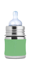 Pura Kiki 5oz/150ml Stainless Steel Anti-Colic Infant Bottle w/Silicone Natural Vent Nipple & Sleeve, 100% Plastic-Free, MadeSafe Certified, Medical-Grade Silicone - Moss Sleeve