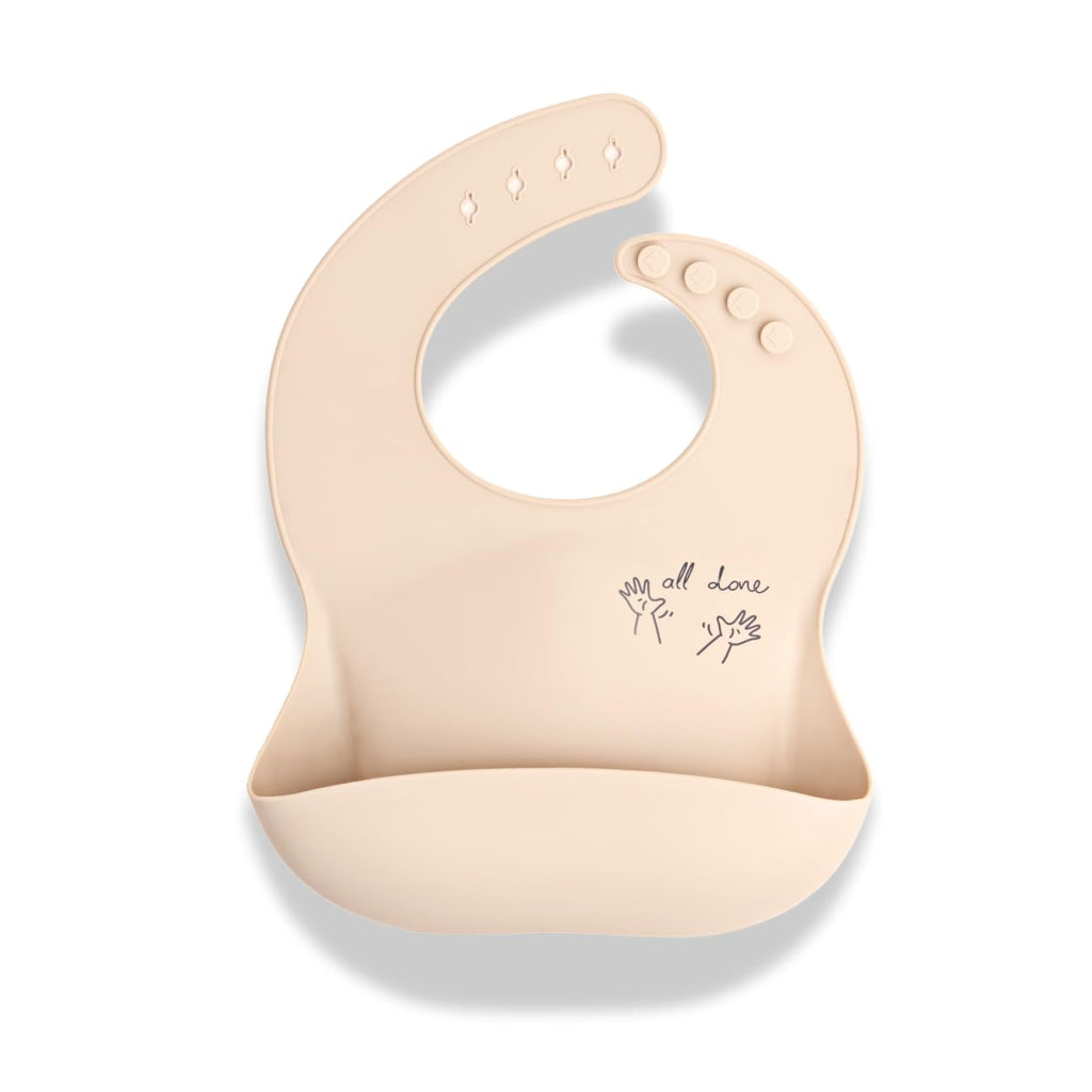 APLAINR Silicone Baby Bib with All Done Sign, Baby Sign Language, Oat Cream