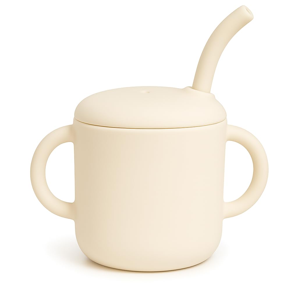 Silicone Baby Straw Cup for Babies 6+ Months, 6 oz BPA-Free Food Grade Silicone Training Cup with Soft Straw & Leak-Resistant Lid, Easy-Grip Toddler Sippy Cup for Baby Led Weaning & Self-Feeding