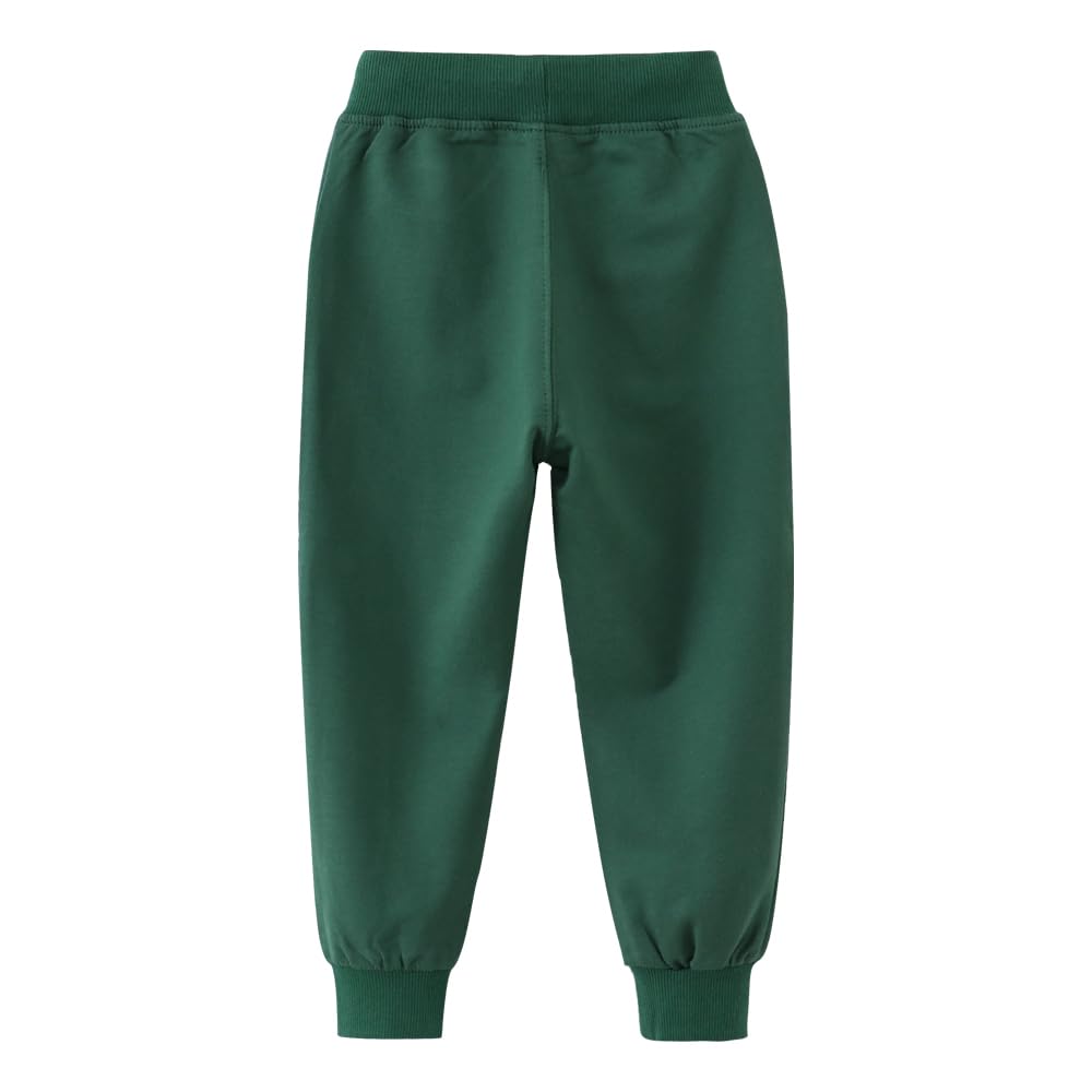 HUAER& Baby Boy's Jogger Pants Dinosaur Car Animal Print Drawstring Elastic Waist Sweatpants Cotton Toddler Athletic Pants 2-Pack(Dark Green + Light Gray,1-2T)