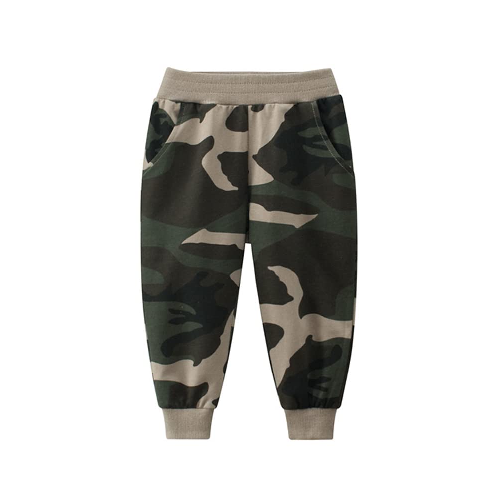 HUAER& Baby Boy's Jogger Pants Dinosaur Car Drawstring Elastic Sweatpants (Brown camo + Green camo4T)