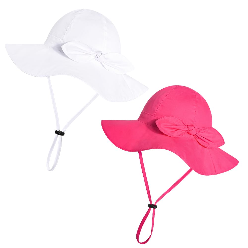 Baby Girl Sun Hat with UPF 50+ Outdoor Adjustable Beach Hat with Wide Brim Bucket Hats (0-6 Months)
