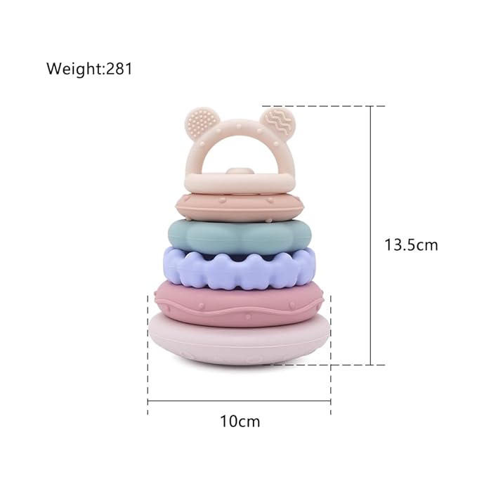 Baby Bear Teething & Stacking Toy Set - Teething Toys Silicone Teethers, Soft Baby Stacker Rings Teether, Learning Toy Gift for Boys and Girls 6+ Months (Pink)