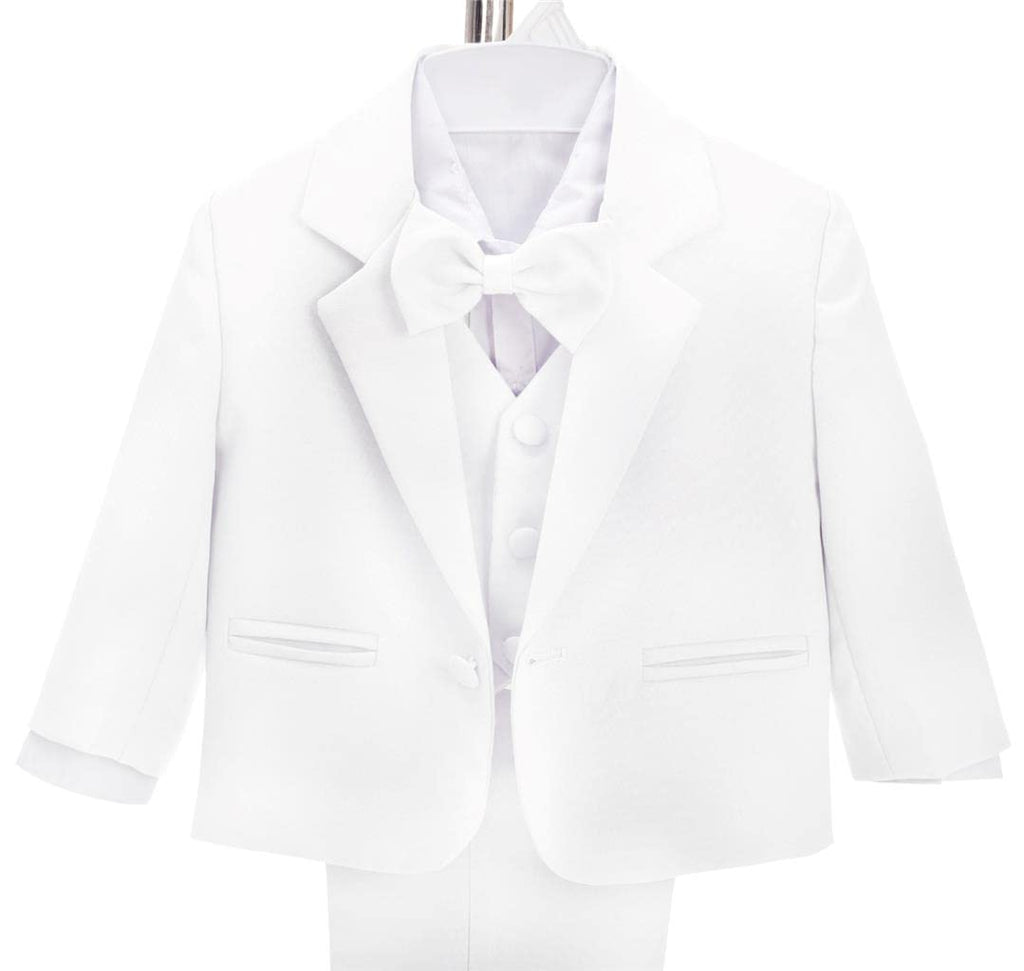 Dressy Daisy Kids Boy' 5 Pcs Set Formal Tuxedo Suits No Tail Wedding Christening Outfits Size 7-8 White, 057