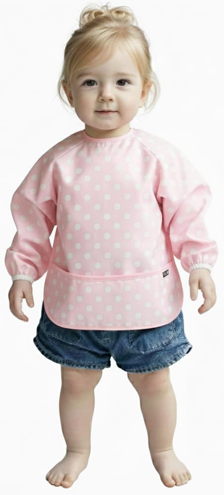Plie Long Sleeve Waterproof Bib for Toddlers – Soft Feeding Smock for Baby Mealtime, Self-Feeding, Painting & Messy Play, BPA-Free, Easy Clean (6–24 Months) - Navy Cherry