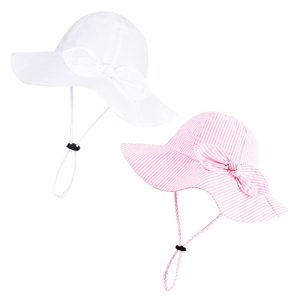 Baby Girl Sun Hat with UPF 50+ Outdoor Adjustable Beach Hat with Wide Brim Bucket Hats (0-6 Months)