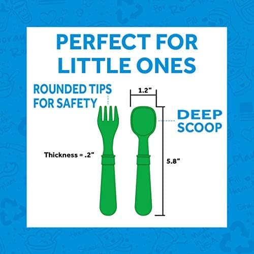 Re-Play 3x3 Divided Toddler Plates and Utensils Set - Toddler Forks and Spoons Set - Dishwasher and Microwave Safe - Made in USA - Princess