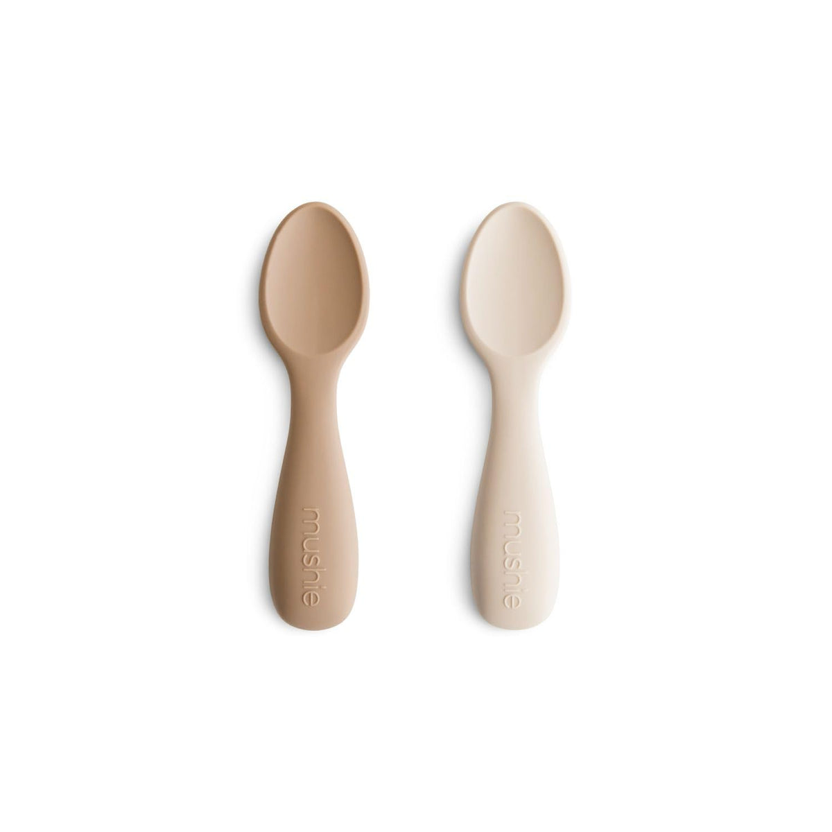 mushie Silicone Toddler Starter Spoons | 2 Pack (Natural/Shifting Sand)