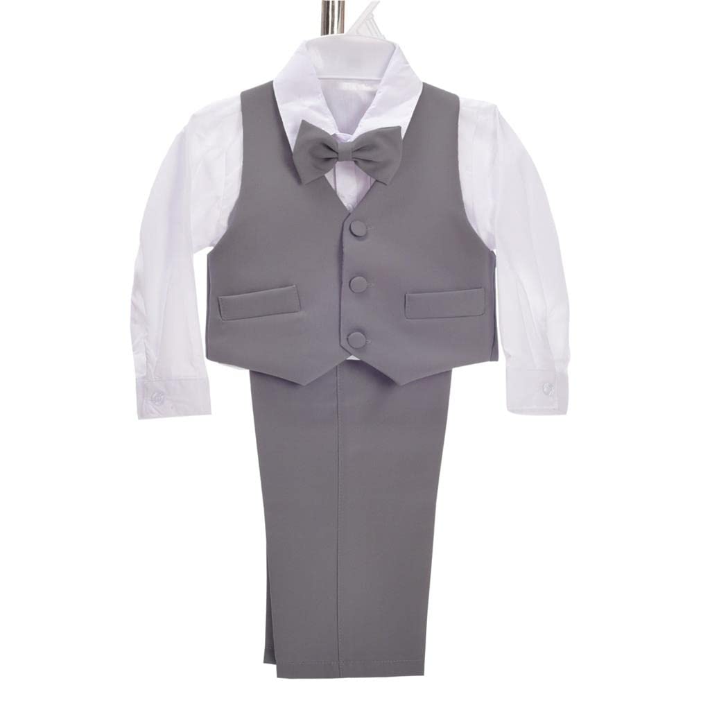 Dressy Daisy Baby Boy' 5 Pcs Set Formal Tuxedo Suits No Tail Wedding Christening Outfits Size 12-18 Months Charcoal Gray, 057