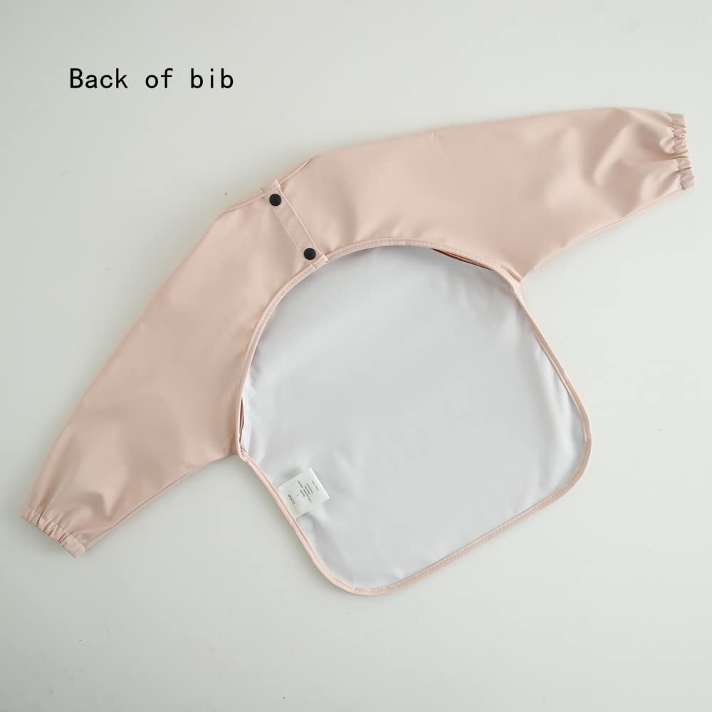 GZMM Waterproof Baby Bibs,Infant Toddler Long Sleeve Feeding Bib With Food Catcher,Wipe Clean & Washable