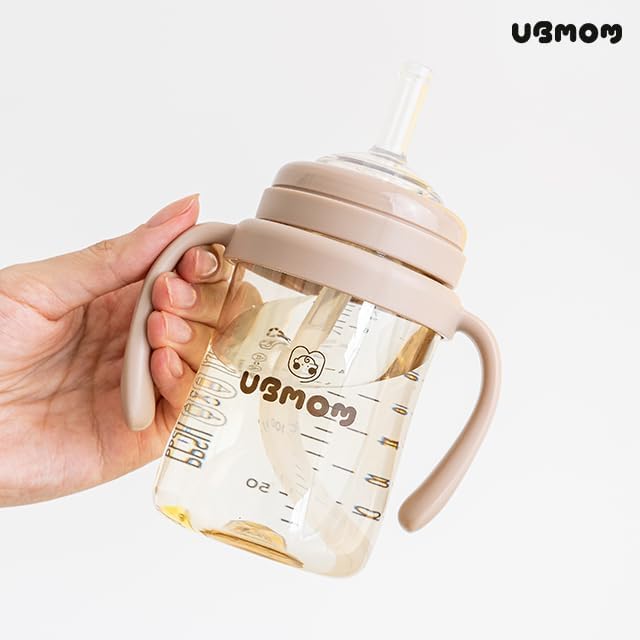 UBMOM No-spill, Backflow prevention Sippy Cup with Straw, PPSU Learner Cup with Handle for Baby and Toddlers, BPA free, 6.76oz (Chocolate)