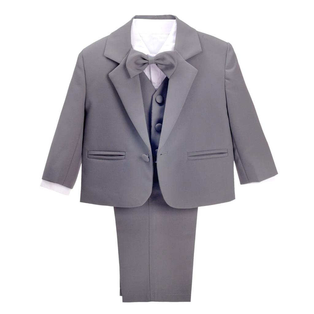 Dressy Daisy Boys 5 Pcs Formal Tuxedo Suits, Size 7-8, Charcoal Gray