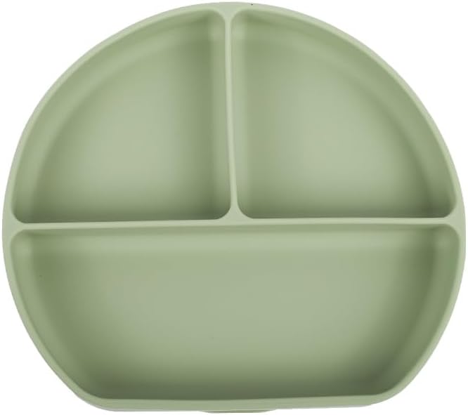 Silicone Baby Feeding Set | BPA-FREE |9 PCS Baby Led Weaning Supplies Self Feeding Utensils | Divided Suction Plate Bowl Bib Training Sippy Cup Spoon Fork (Green)
