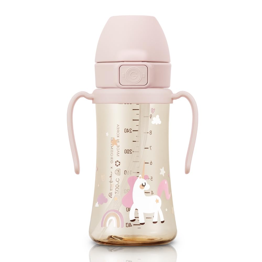 GROSMIMI PPSU Baby Straw Cup Stage 2, 12M+, Spill-Proof, 10oz (Unicorn)