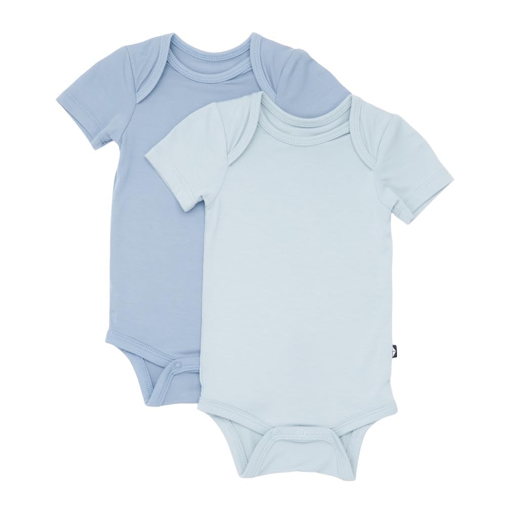 KYTE BABY Unisex Bodysuits, 2 - Pack Short Sleeve Baby Bodysuits, 97% Rayon Made from Bamboo, 3% Spandex (0-3 Months, Navy+Emerald)