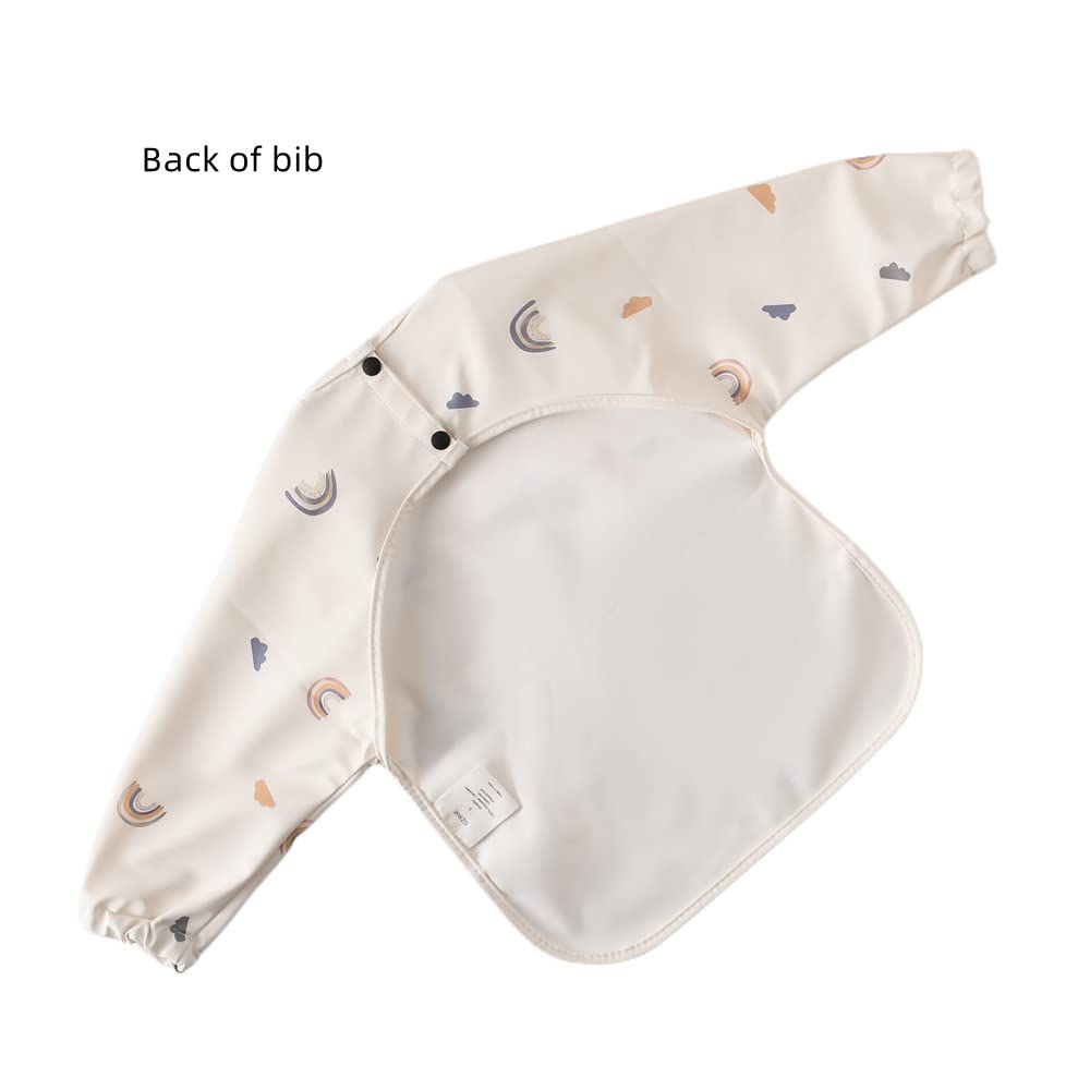 GZMM Waterproof Baby Bibs,Infant Toddler Long Sleeve Feeding Bib With Food Catcher,Easy Clean & Washable
