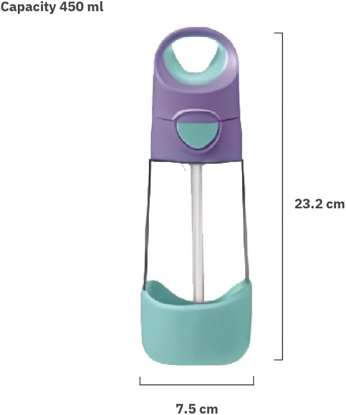 b.box Kids Water Bottle – Tritan Toddler Drink Bottle with Straw for School, Daycare, Travel w/Easy-Grip Triangular Design, Leak Proof Lid & Handle, BPA Free, Dishwasher Safe (Lilac Pop)