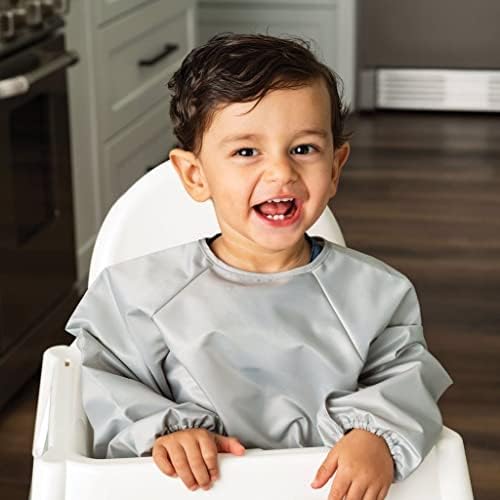 Tiny Twinkle Long Sleeve Bib for Babies & Toddlers – 2 Pack Waterproof Smock Bibs for Eating – Machine Washable & Mess-Proof, Baby Feeding Essential & Shower Must-Have (Grey Indigo,2-4Y)