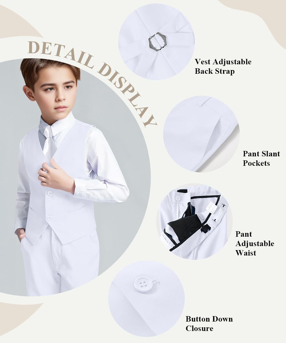 White Suit for Boys Tuxedo Outfit Kids Boy Dress Pant and Vest Set Size 3T