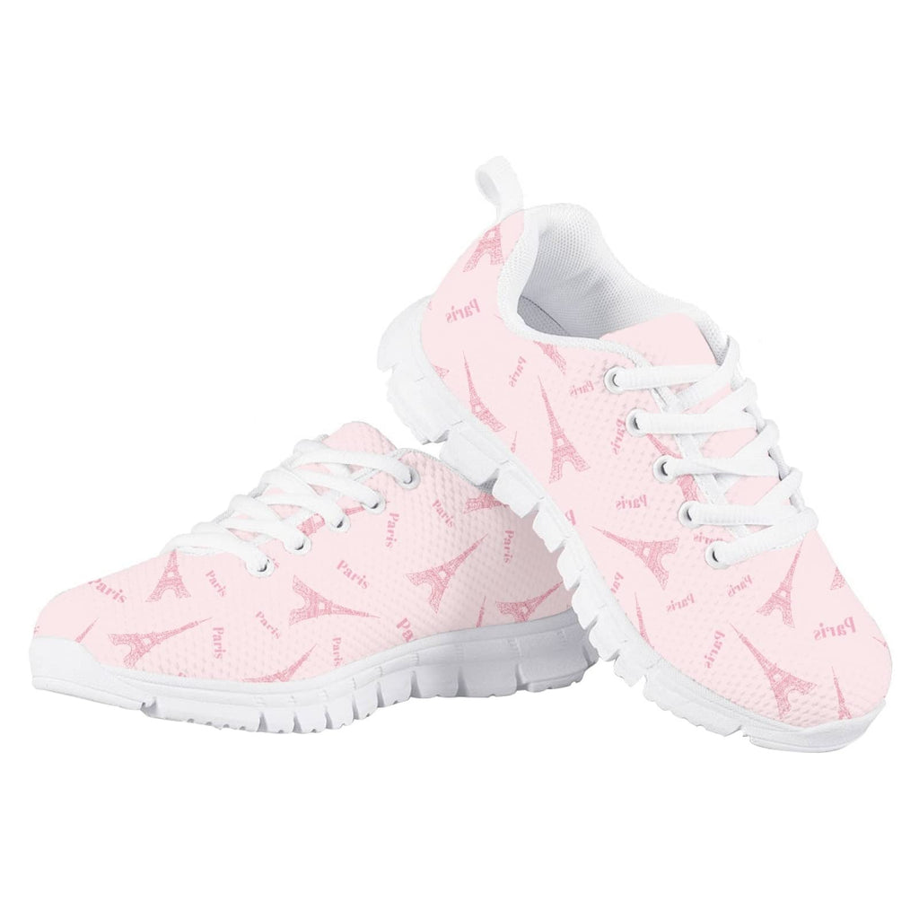 MARSVOVO Toddler Girl Slip On Sneakers Lightweight Breathable Athletic Slip On Girl Running Shoes Comfortable Lace-up Sport First Shoes for Walking Boy Girl Pink Eiffel Tower Design Size 11.5 US