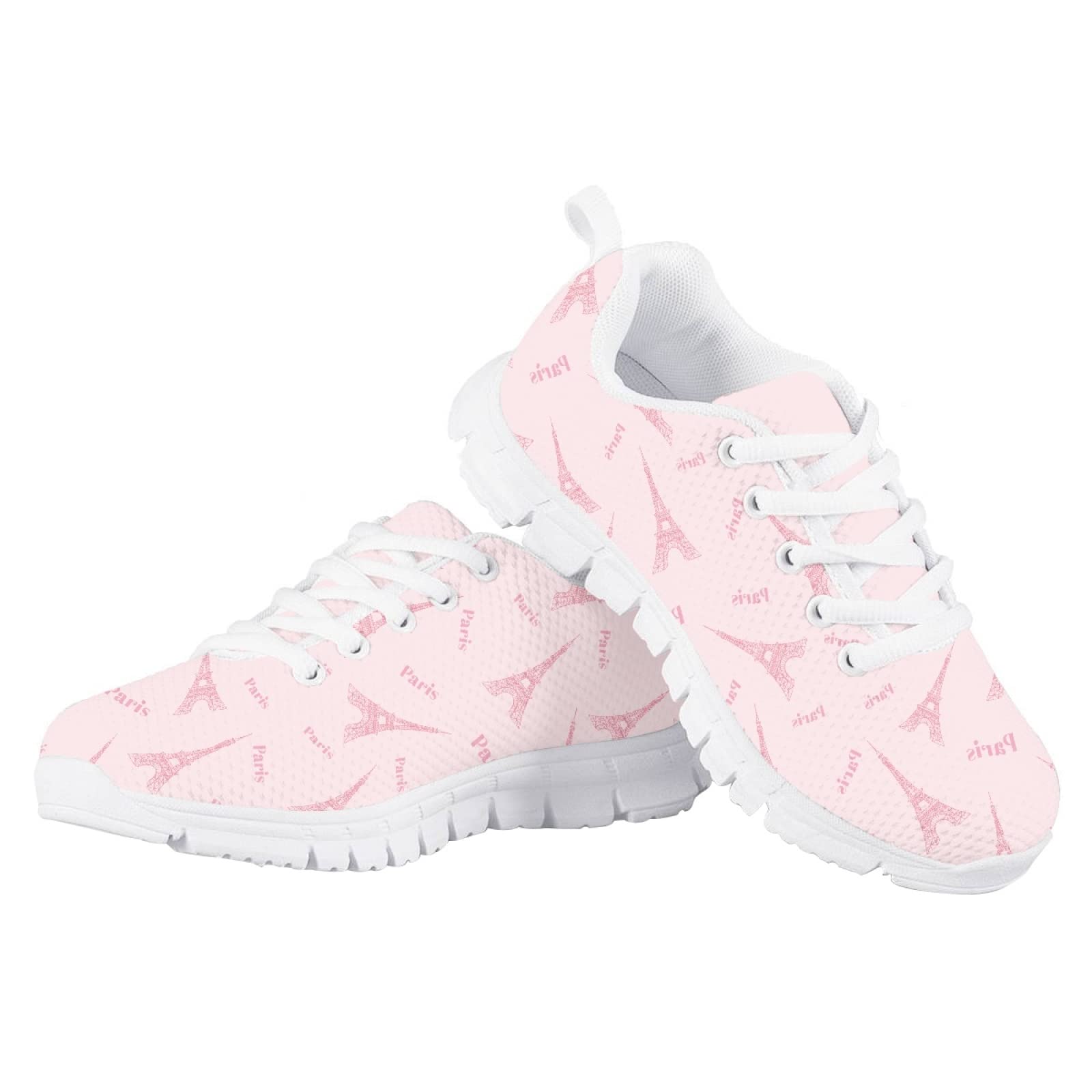 MARSVOVO Toddler Girl Slip On Sneakers Lightweight Breathable Athletic Slip On Girl Running Shoes Comfortable Lace-up Sport First Shoes for Walking Boy Girl Pink Eiffel Tower Design Size 11.5 US