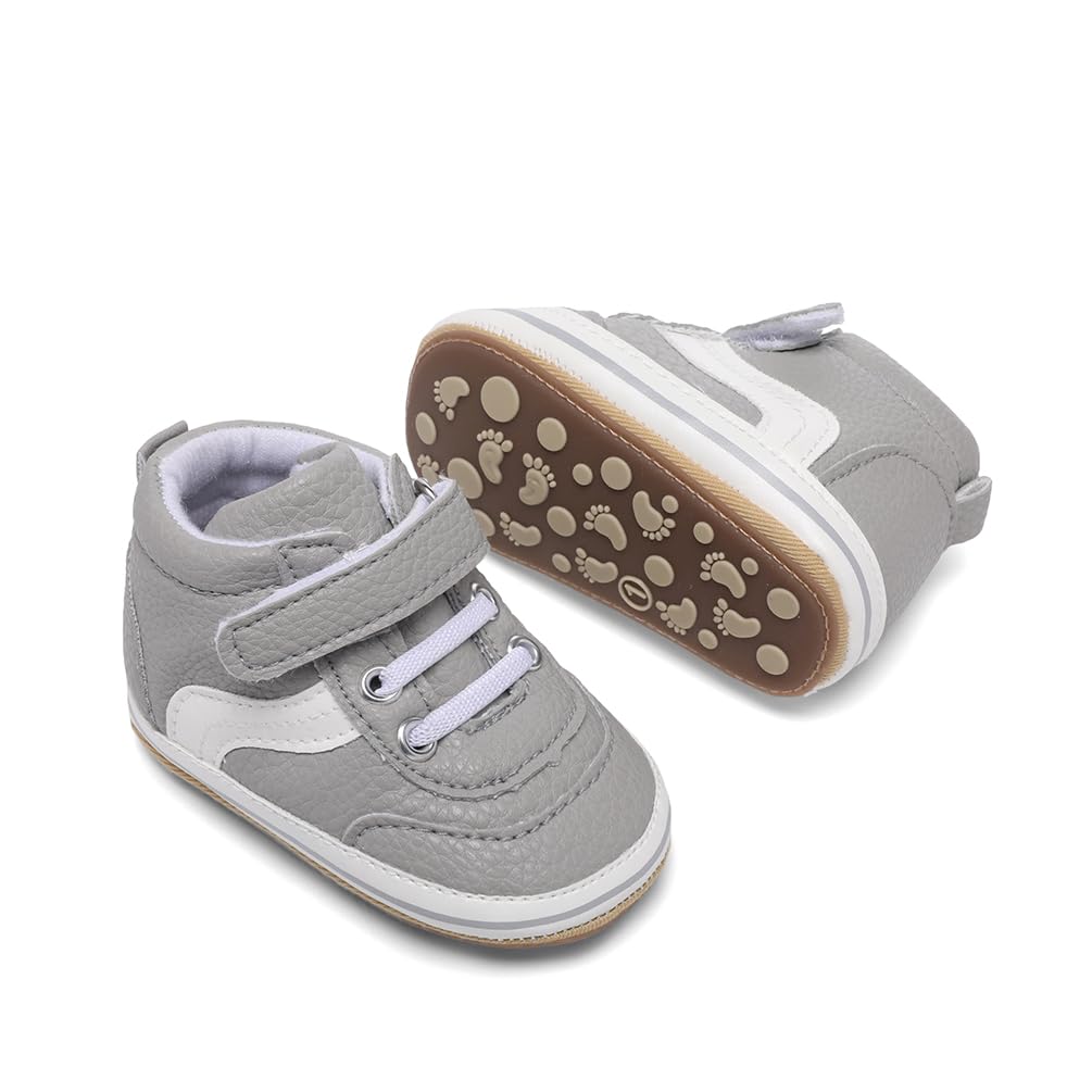 Clowora Baby Boys Girls Shoes Non-Slip Rubber Sole Sneakers Infant First Walking Toddler Crib Shoes Newborn Loafers Flats. (0612/Grey,6-12 Months)