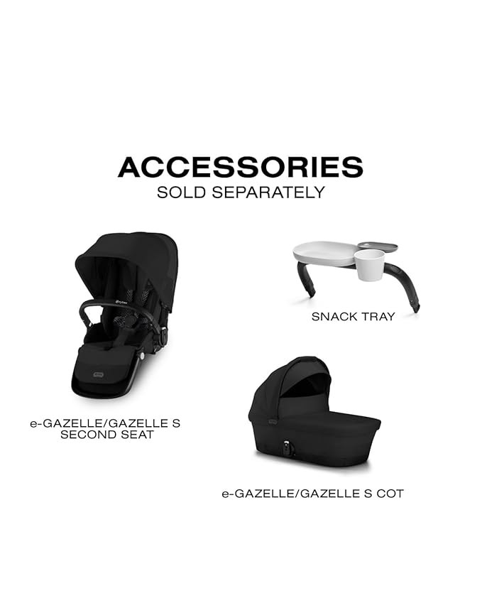 Cybex e-Gazelle S Electronic Assist Stroller – Gazelle S Single-to-Double Electric Stroller, Smart Assist, Rocking Mode, 20+ Configurations & Compact Fold, Moon Black with Black Frame