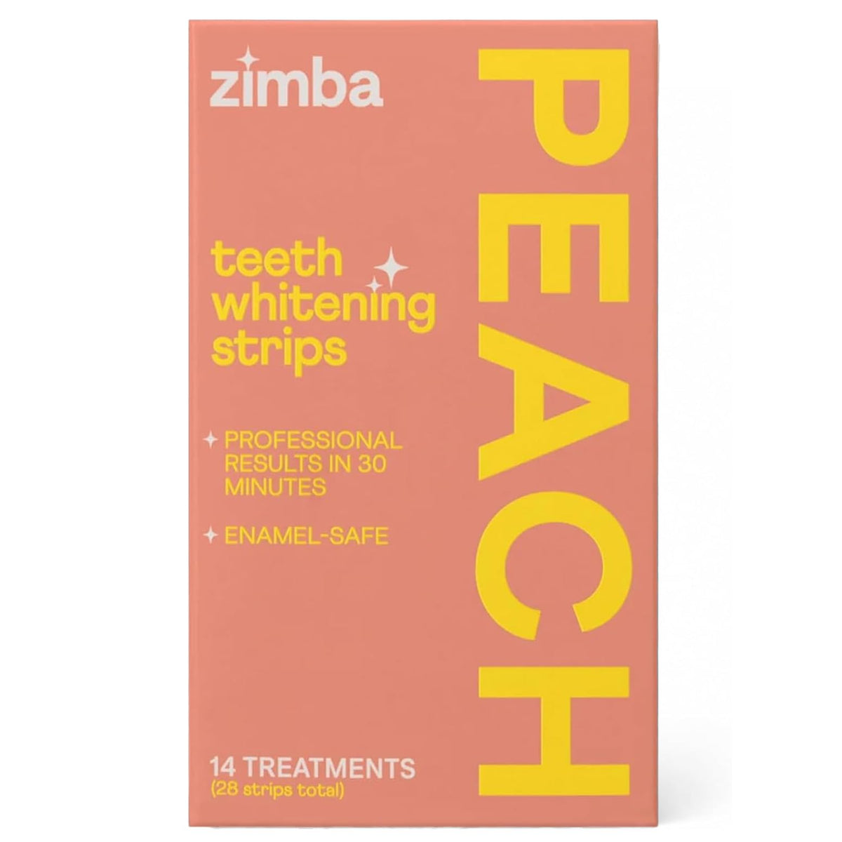 Zimba Teeth Whitening Strips Vegan Whitening Strip Enamel Safe Teeth Whitening Hydrogen Peroxide Teeth Whitener for Coffee, Wine, and Other Stains, 28 Strips (14 Day Treatment), Peach