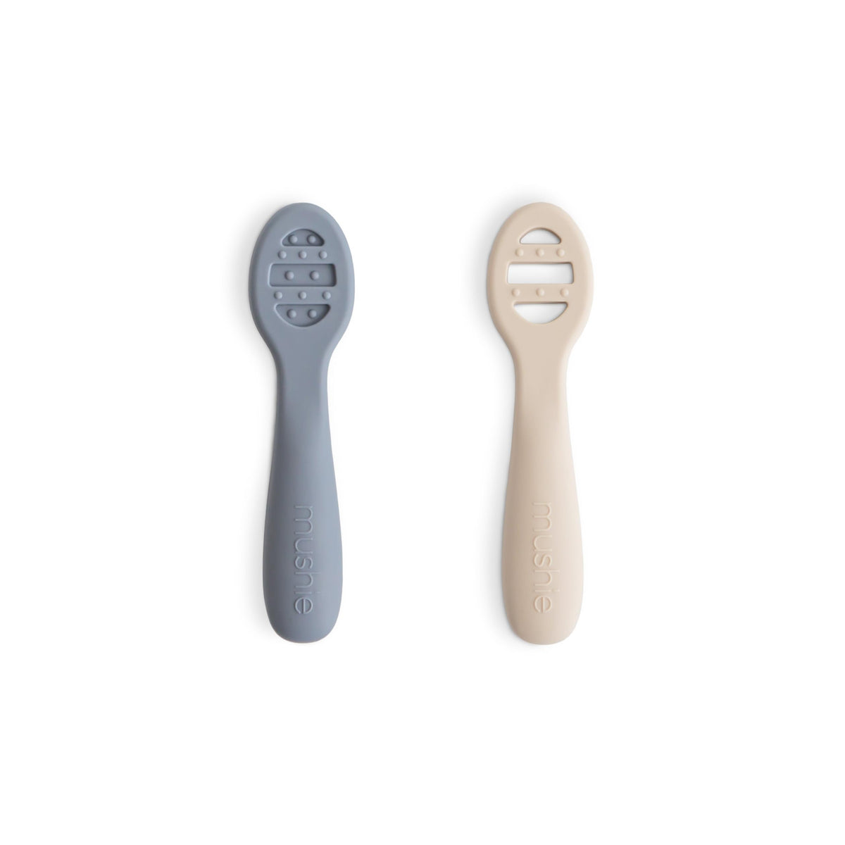 mushie Silicone First Feeding Baby Spoons | 2 Pack (Natural/Shifting Sand)