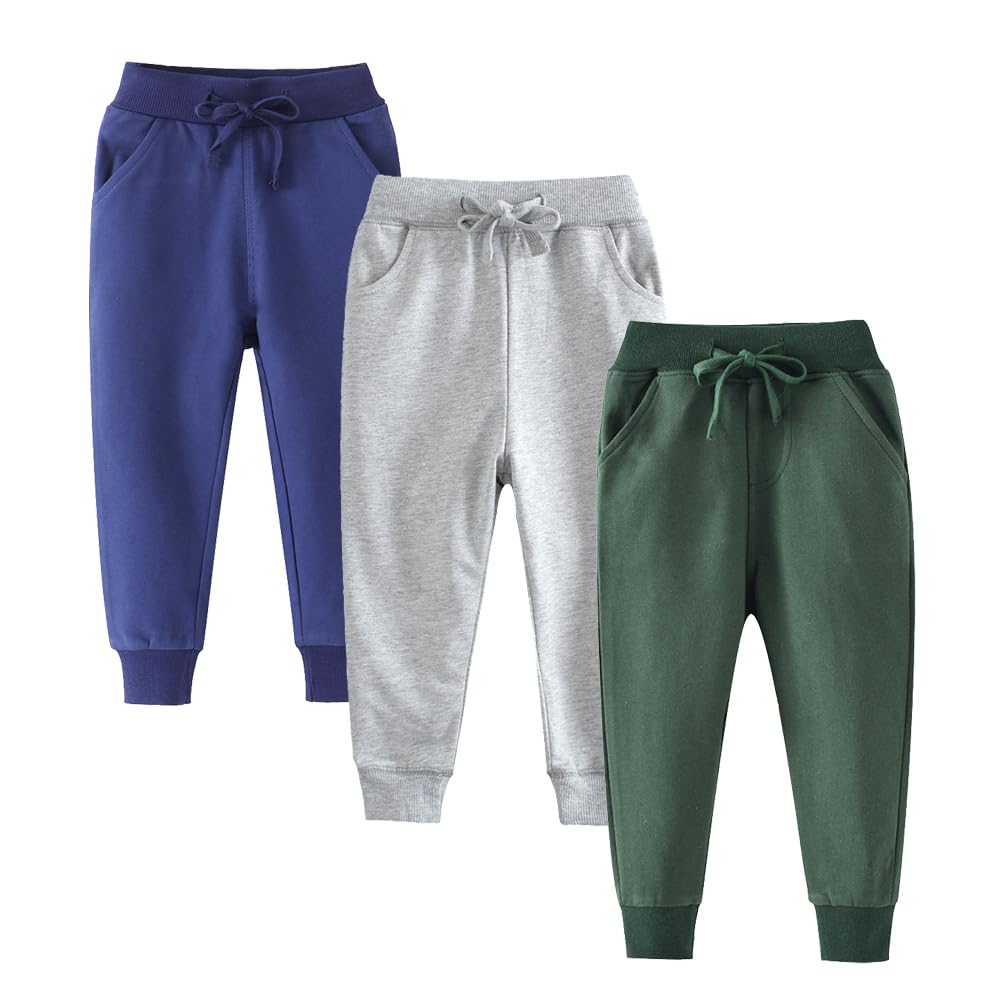 Boys Pants, Toddler 3 Pack Drawstring Elastic Sweatpants Active Joggers,3T