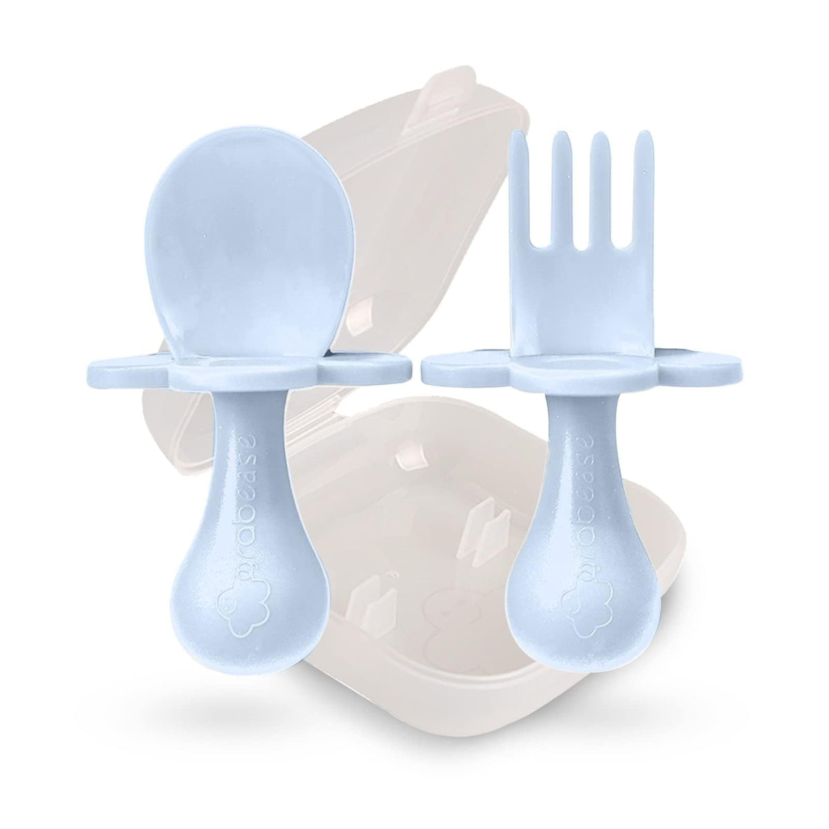 Grabease Baby Feeding Utensils Set - Travel Case for To-Go Toddler Containers - Choke-Guard for Baby Led Weaning Forks - Dishwasher Safe Toddler Spoon - Plastic, Blush, Pack of 1