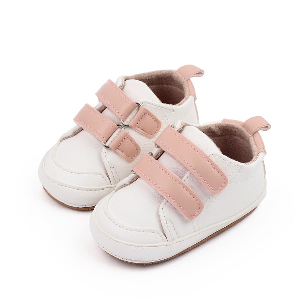 LONSOEN Baby Boys Girls First Walking Shoes Infant Outdoor Sneakers,BAY243 White/Pink 12-18 Months