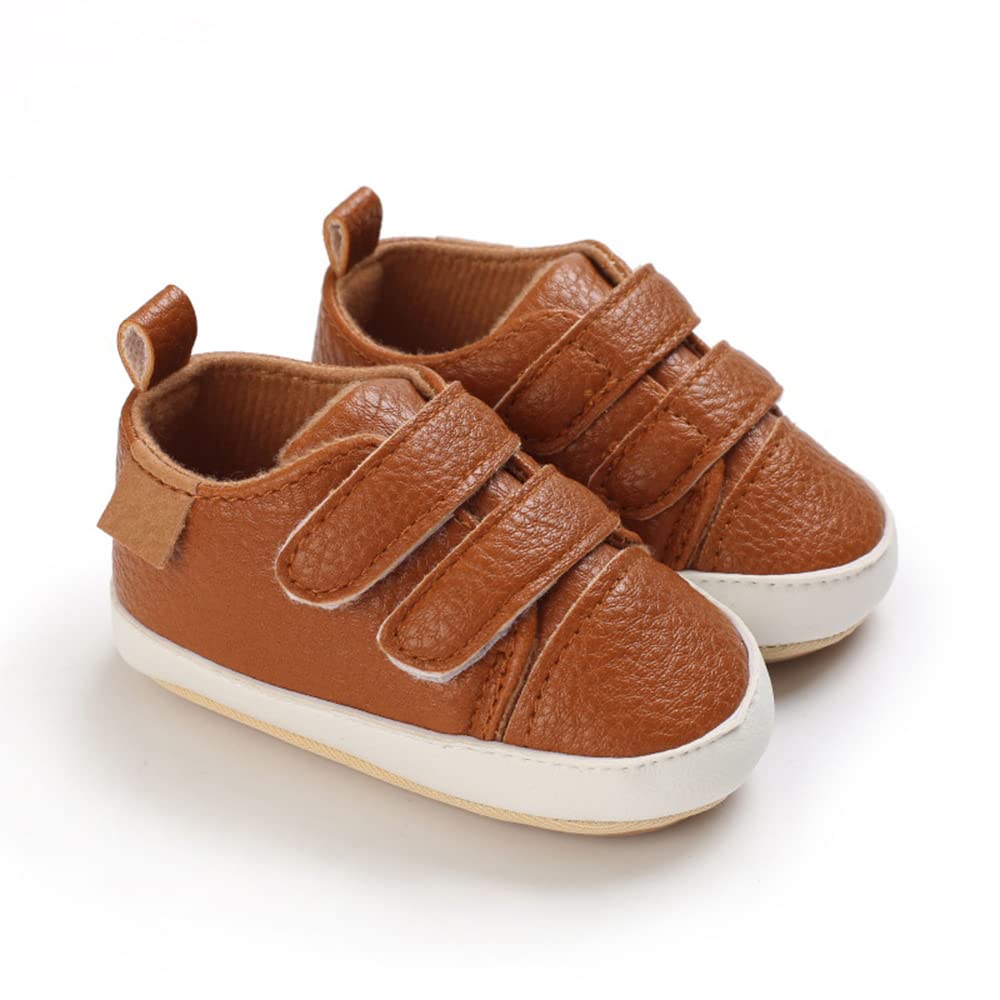 Clowora Baby Boys Girls Shoes Non-Slip Rubber Sole Sneakers Infant First Walking Toddler Crib Shoes Newborn Loafers Flats. (06/Brown,12-18 Months)