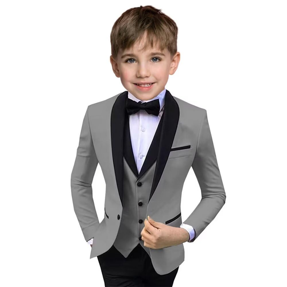 Boys Suit 3 Piece Ring Bearer Suit Kids Formal Jacket Vest Pants Suits Wedding Outfit for Party Prom Tuxedos-Purple-7